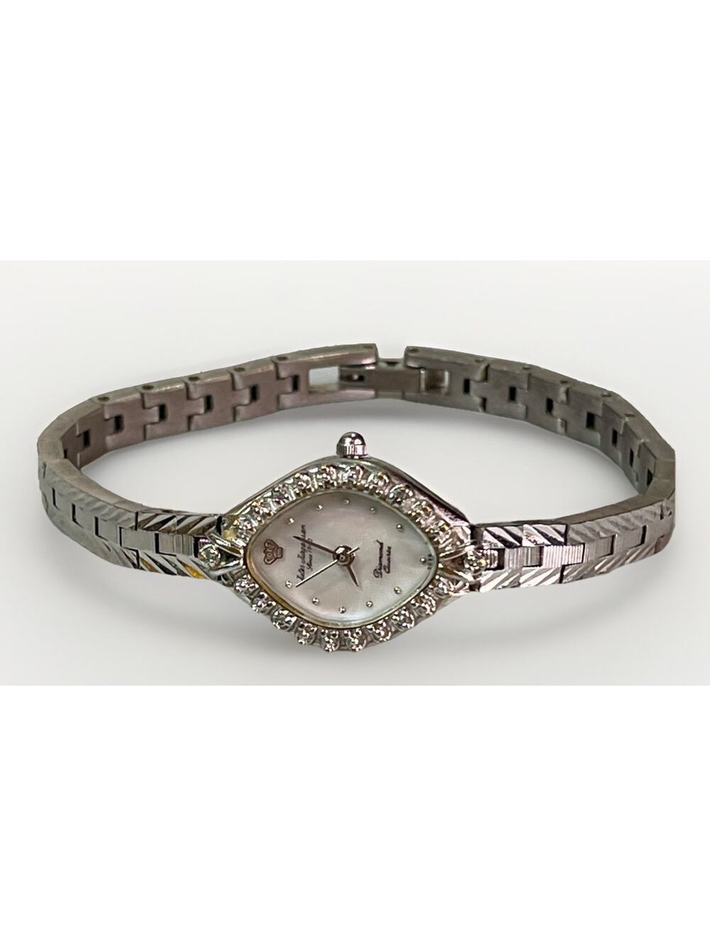 Vintage Jules Jurgensen Silver Tone Quartz Watch Diamond Bezel Women's Bracelet